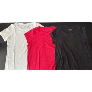 Eileen Fisher XS Organic Cotton Linen T-Shirt Lot of Three (3) White Red Grey
